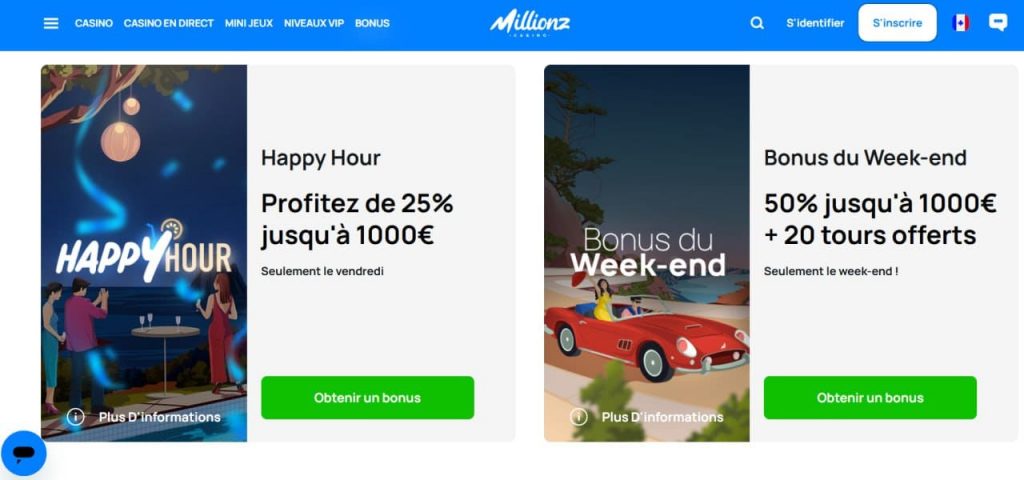 Page du programme VIP de Millionz Casino