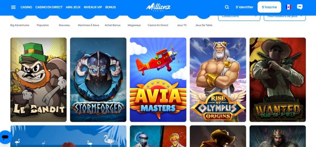 Bonus de bienvenue Millionz Casino affiché sur le site